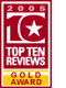 TopTenREVIEWS - Gold Award - Awarded for excellence in design, useability and feature set